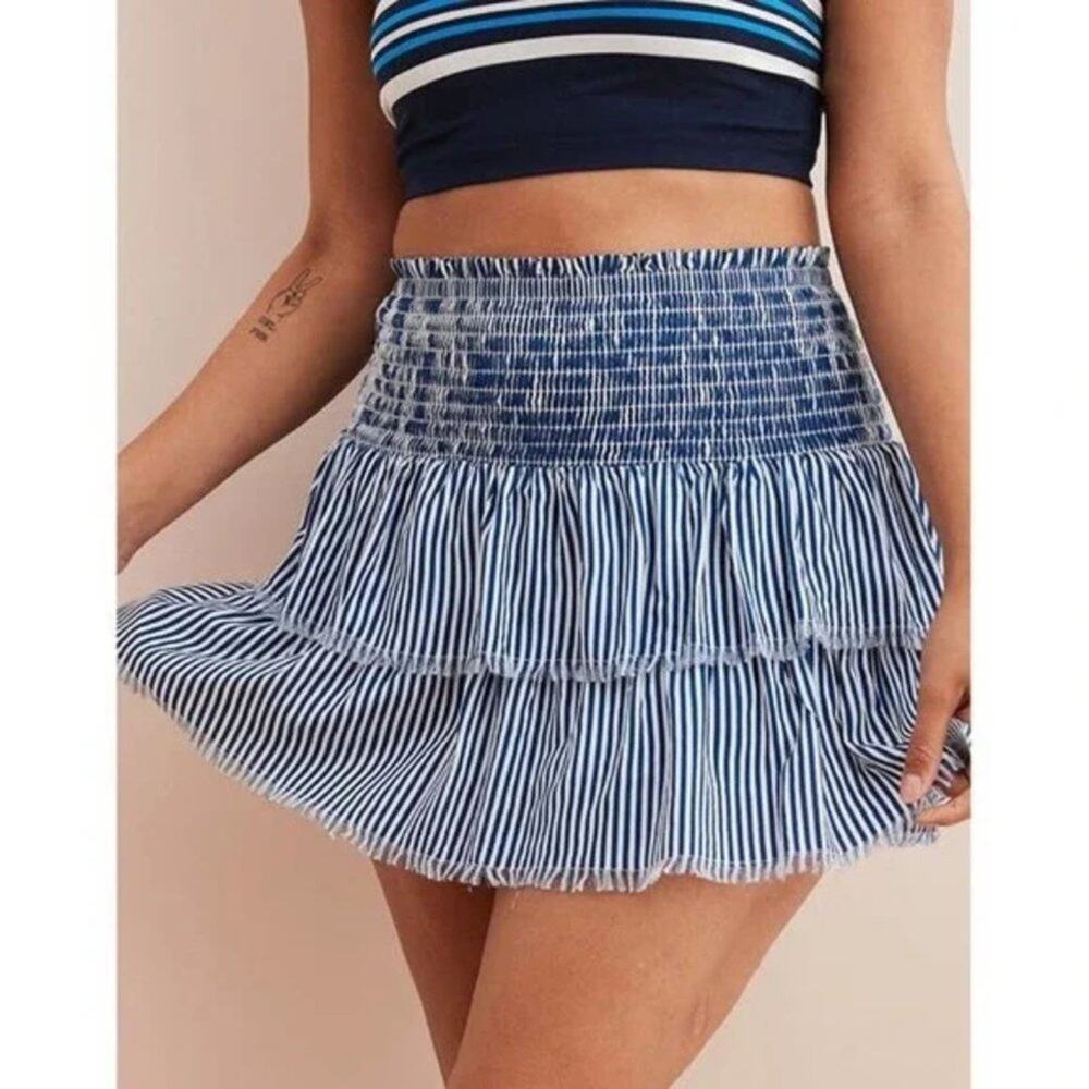 Aerie Blue and White Striped Mini Skirt